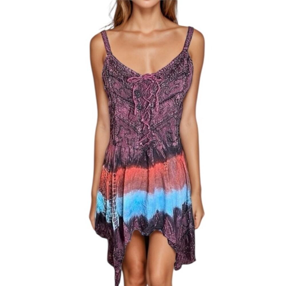 Vintage Fairycore tank top tie dye 90s hippie festival whimsygoth beaded boho